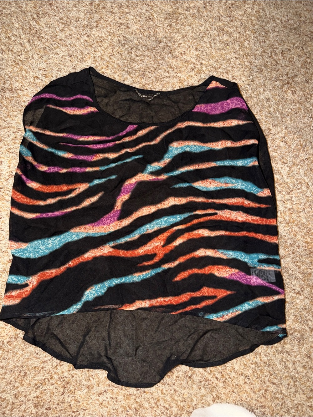 Womens Black Multicolor Striped Sheer Tank Top